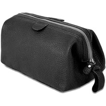 Premium buffalo leather toiletry bag, water-resistant lining, unisex travel pouch—compatible with all grooming essentials.