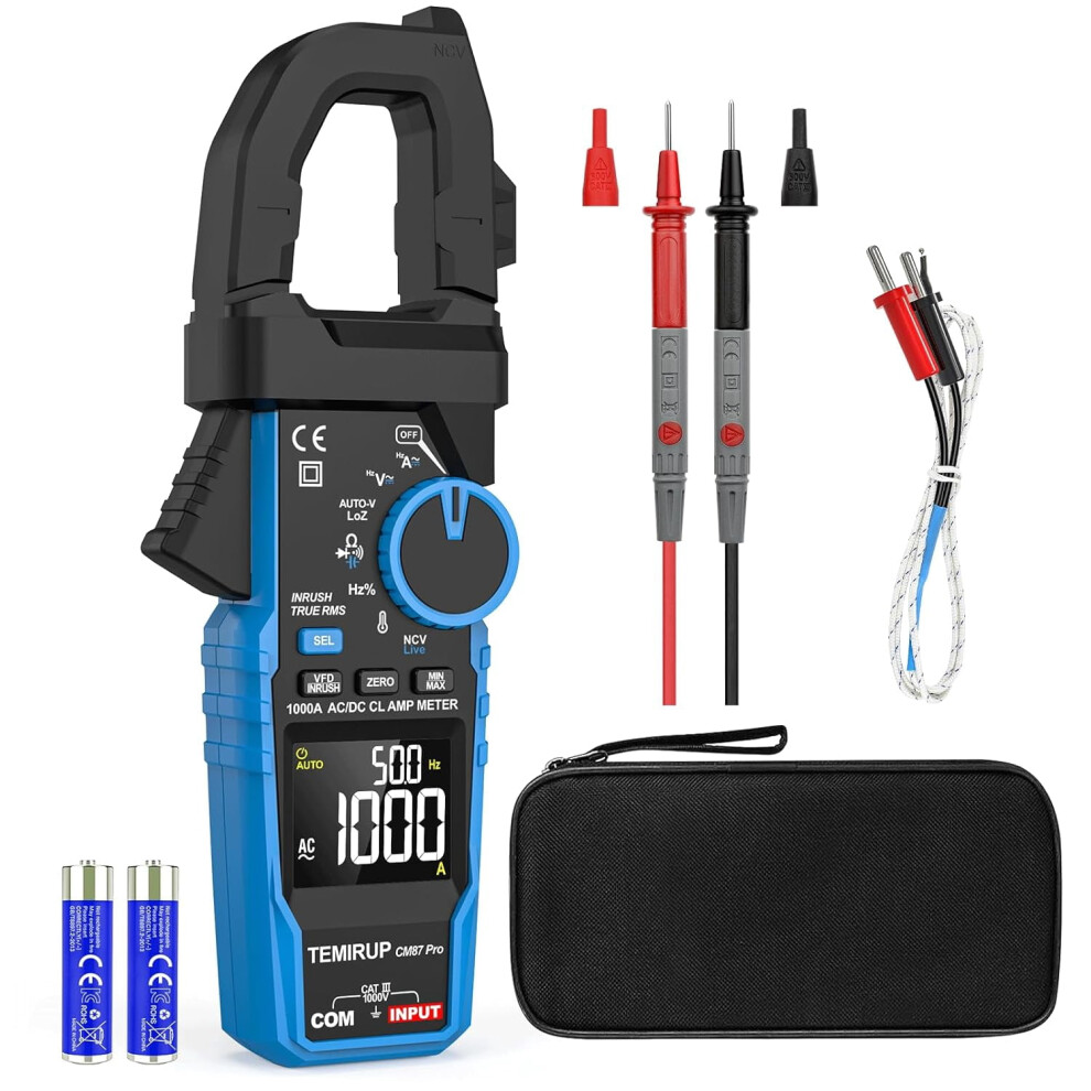Inrush Digital Clamp Meter 6000 Counts, 1000A, T-Rms, Vfd/Loz/Ncv, Ac/Dc Voltage & Current, Continuity, Capacitance, Frequency, Resistance, Temp 9426043220846