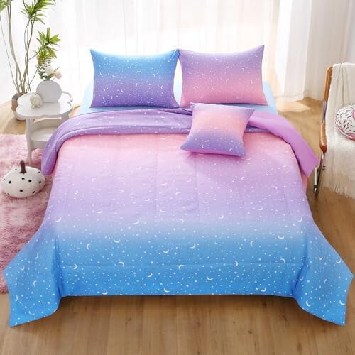 Twin Girls Comforter Set Microfiber 6-Piece Purple Orange