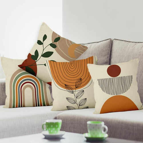 Conjunto de 4 capas de almofada boho em algodão e linho, 45x45cm (18x18 polegadas). 1