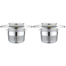 2Pcs Silver Tub Drain Plug Brass Stopper with Anti-Clog Hair Filter