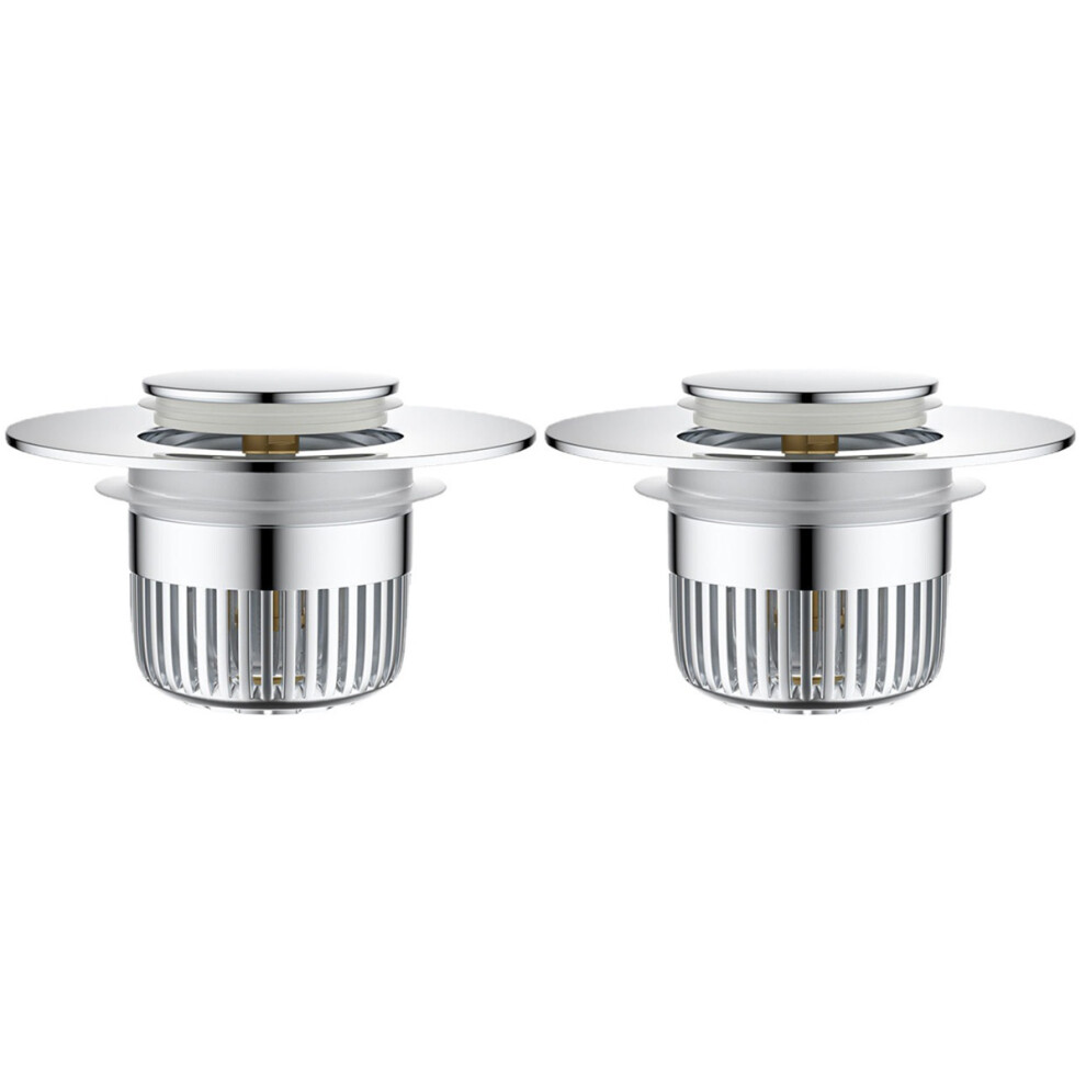 2Pcs Silver Tub Drain Plug Brass Stopper With Anti-Clog Hair Filter 3682258984621