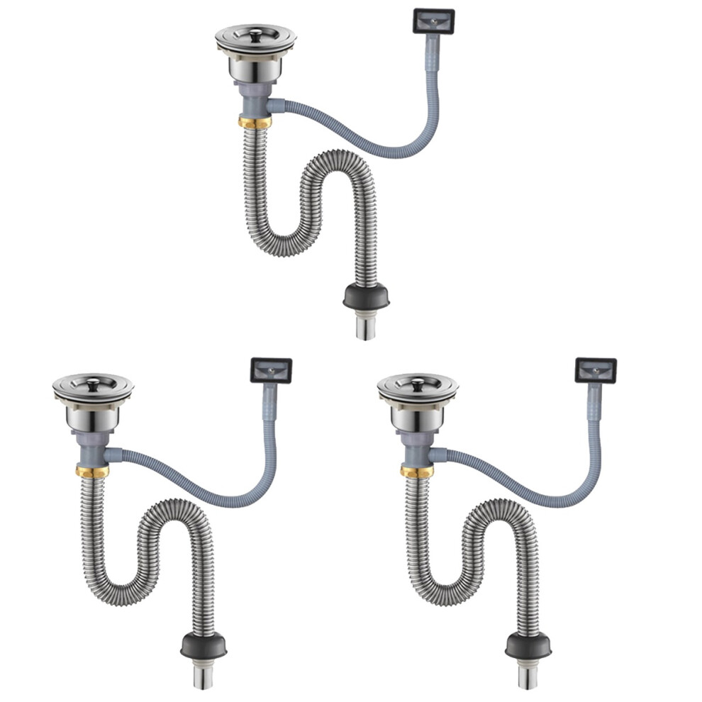 3Pcs Kitchen Stainless Downcomer Flexible Sink Draining Sewer Drainer 3682258994521