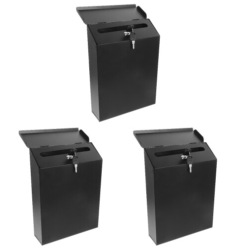 3Pcs Durable Black Iron Wall Mailboxes for Outdoor Or Business Use