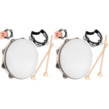 2Sets Hand Drum Percussion Tambourine for Adults with Wooden Drumstick
