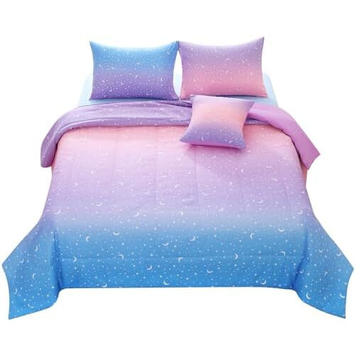 Twin Girls Comforter Set Microfiber 6-Piece Purple Orange 1