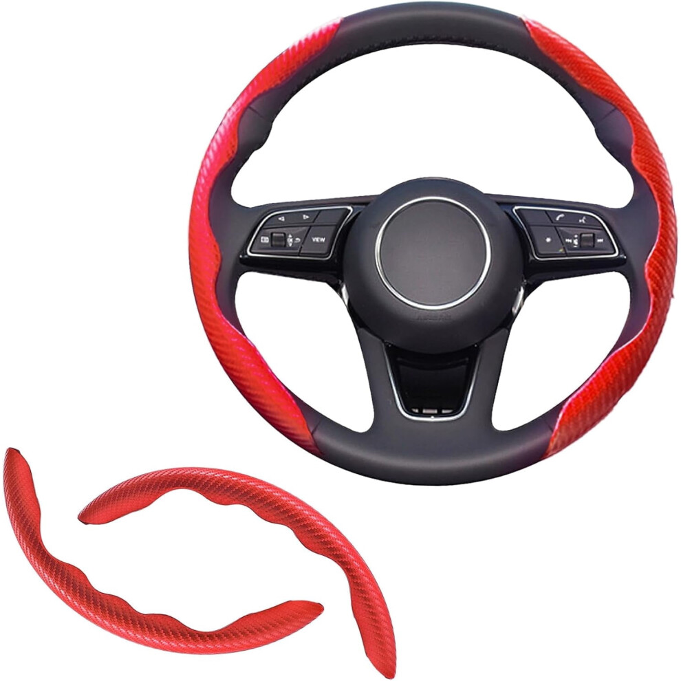 2Pcs Universal Carbon Fiber Steering Wheel Cover, Anti-Skid, Segmented, Compatible With Most Cars (Bright ) Black 9426043965815