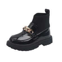 Girls' Ankle Boots with Chain Detail & Elastic Knit – Compatible with Dance & Fashion Wear, Black, Size 5-5.5Y