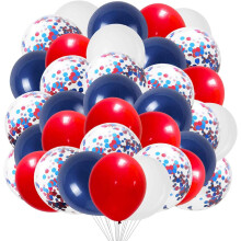 12 Inch Red White Navy Blue Confetti Balloons 50 pcs