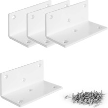 4 PCS 4"x2"x2" Iron 90 Corner Brackets (3mm Thick) with Screws, Heavy-Duty White Braces for Wood Bookshelves, Cabinets, Furniture – Compatible