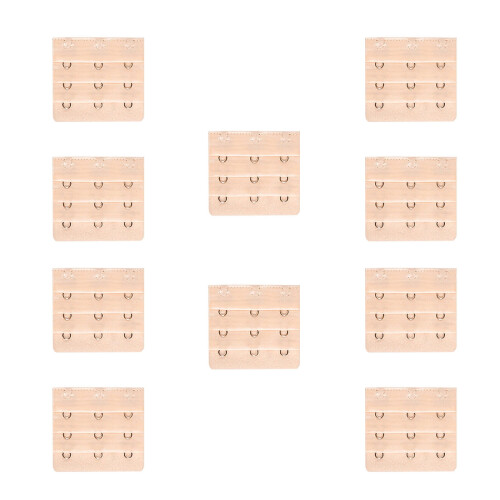 Extensor de sutiã bege, 10 peças, 2,2 polegadas, 3 fileiras, 3 ganchos.