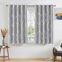 Silver Grey Short Blackout Curtain Panels, 2 pcs, W66xL54", Thermal Insulated, Noise Reducing, Wave Line Foil Print, for Cafe/Closet, compatible with