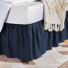 Lightweight Ruffled Bed Skirt, Classic Style, Soft and Stylish 100% Microfiber with 16" drop-Queen, Navy Blue, Solid