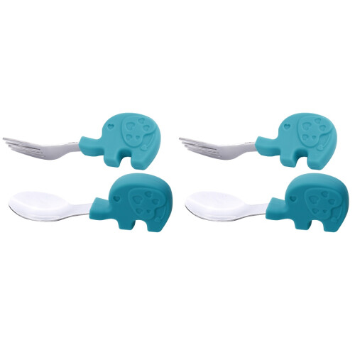 2Sets Training Bestekset Baby's Silicone Lepels En