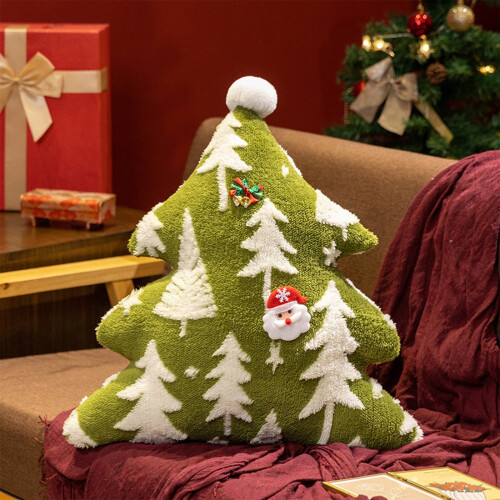 Christmas Tree Plush Pillow with Snowflake Print