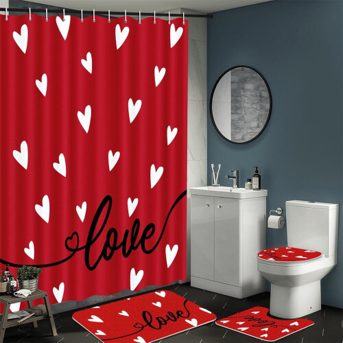 4-Piece Valentine's Day Shower Curtain Set with Hooks