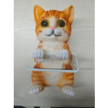 Toalettpappershållare för katt i harts, gul, 9,5 x 18,5 x 14,5 cm
