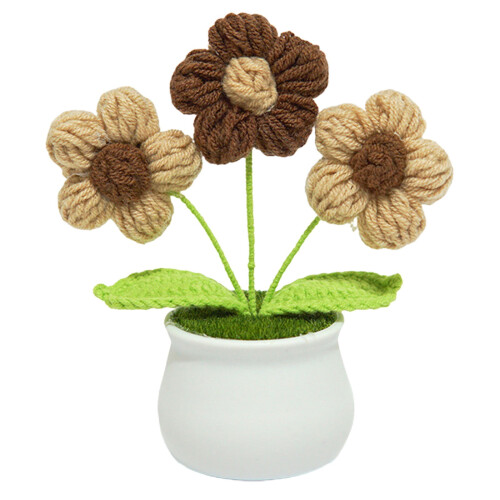 Hand-Woven Wool Sunflower Bouquet in Pot