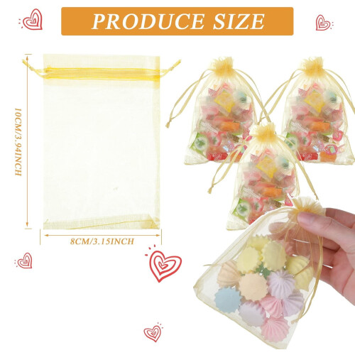 100 Sacos de Organza Dourada com Cordão 4x6 polegadas 1