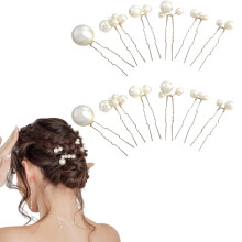 Épingles à cheveux en perles, en forme de U, plaquées or, lot de 12