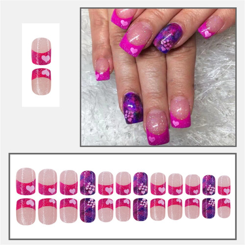 Ψεύτικα νύχια French tip κοντά τετράγωνα 24 τεμάχια γυαλιστερά 1