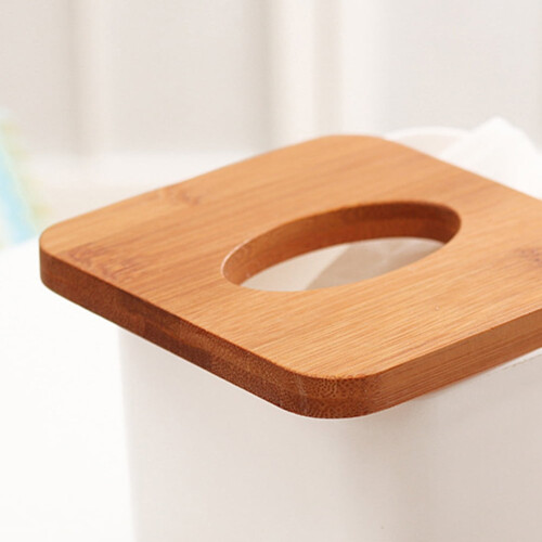 Taschentuchbox aus Kunststoff mit Bambusdeckel – 2er-Pack