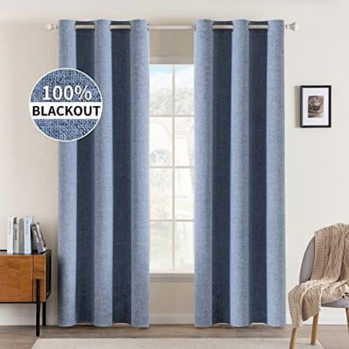 Cortinas de linho blackout azul-pedra, 2 peças, 42 x 84 polegadas