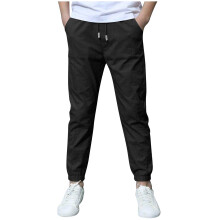 Boys Pants,Pants Boys Linen Drawstring Jogger Comfortable Elastic Waist for Summer,Uniform Pants for Boys,Z01 Black,10-11 Years