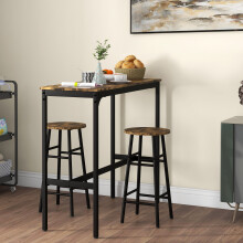 HOMCOM 3 Piece Bar Set, Industrial Kitchen and Chair Set Rustic Brown