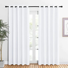 50% Light Blocking Grommet Curtains (2 pcs, 60x84", White) for Bedroom & Kitchen – Easy-Care, Home Decor