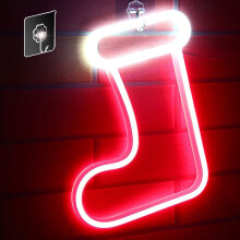 Christmas Boot Neon Sign LED Neon Night Light, USB or Battery Powered Room Decor Lamp Wall Decor for Christmas, Wedding, Kids' Room, Home Decoration