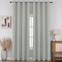 100% Blackout Faux Linen Thermal Grommet Curtains, 2 Panels (W52" x L96"), Grey Green – Compatible with Standard Rods