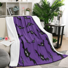 Coperta in flanella viola e nera con motivo pipistrello, 50x60 pollici