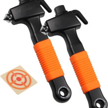 Super Duty Emergency Escape Tool – Hardened Steel Hammer, Spring-Loaded Window Breaker & Seat Belt Cutter, Compatible with Razor (Orange)