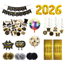 New Year Party Decoration Kit Black & Gold 49 pcs