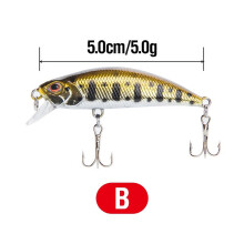 2PC 5g/5cm Fishing Lure With 2 HOOKs Topwater SwimBait Lure 3D Eyes Minnow Bait