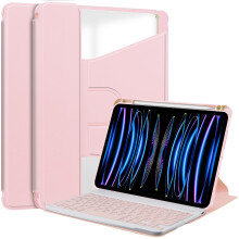 360 Drehbarer Ständer Bluetooth Tastatur Hülle kompatibel mit iPad 11 (A16) 2025 / iPad 10. Generation 10.9'' 2022 - Rosa