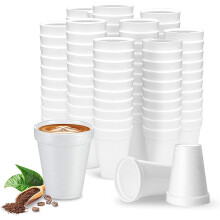 8 oz Disposable Foam Cups (100 Pack), White, Insulates Hot & Cold, Made in USA, Compatible with Coffee, Tea, Soup, Smoothies