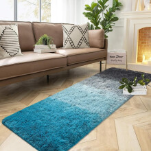 Luxury Shaggy Runner Rug 2x6 ft, Non-Slip Plush Carpet for Bedroom, Nursery & Living Room – Black/Blue