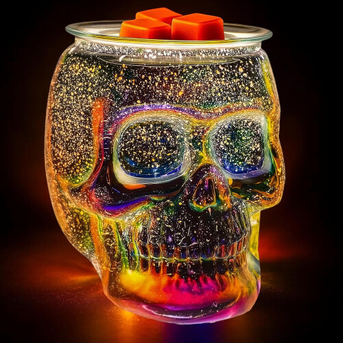 Regenboog schedel waxbrander met timer en gloeilamp