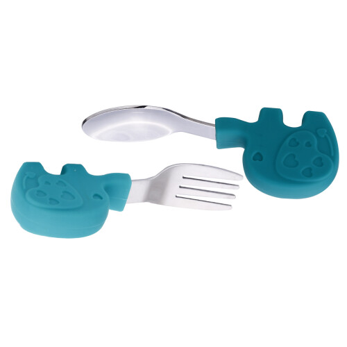 2Sets Training Bestekset Baby's Silicone Lepels En 2