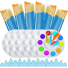 72 Pcs Paint Brush Sets, 60 Pieces Paint Brushes and 6 Painting Palette 6.3 Inch, for Watercolor Painting, Ink Painting