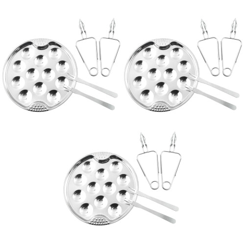 3Ensembles Plateau Cuisson Escargots Acier Ergonomique Argenté 2