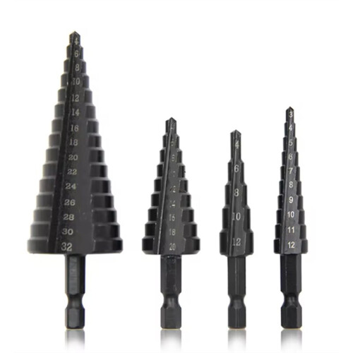 Hexagonal Shank Straight  Black Step Drill Bit 4-12mm,4-20mm,4-32mm,3-12mm Reaming Step Drill Tower Drill Tool