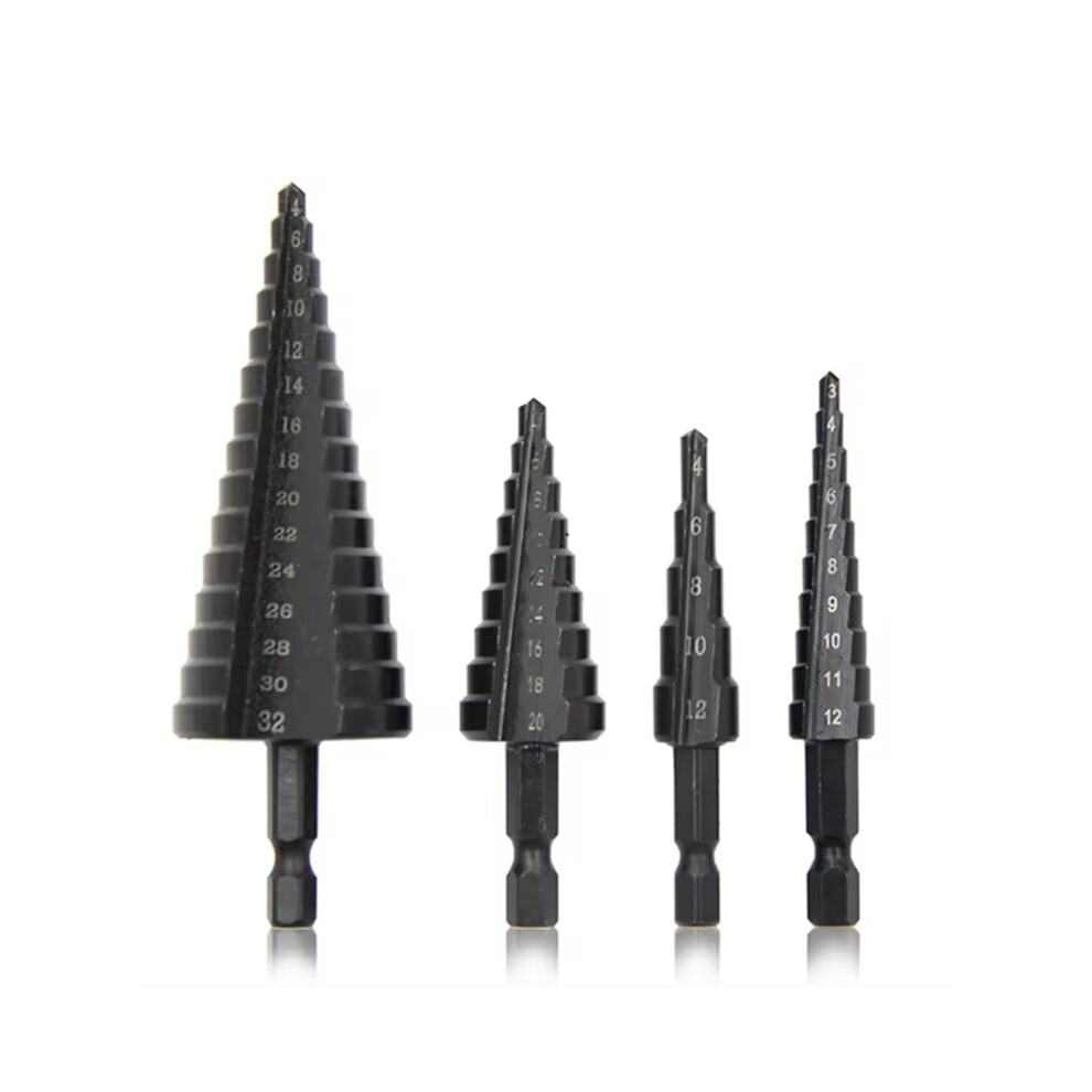 Hexagonal Shank Straight Black Step Drill Bit 4-12Mm,4-20Mm,4-32Mm,3-12Mm Reaming Step Drill Tower Drill Tool 6031873663010