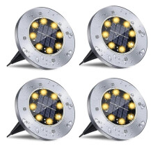 4 Szt 8-Diodowych Lamp Solarnych w Kształcie Dysku, do Ogrodu, do Podziemnego Oświetlenia Tarasowego, do Wkopania w Ziemię, z Oświetleniem LED
