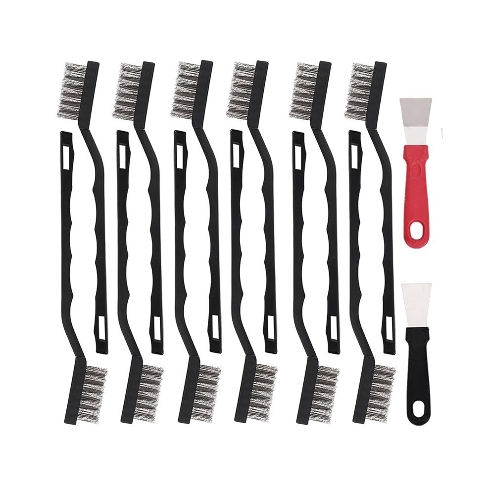 12 Pcs Stainless Steel Wire Brush Set, Wire Scratch Brush With Curved Handle, Cleaning Weld Slag And Rust 4713101925238