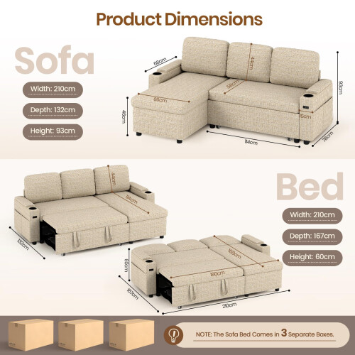 Joolihome 3-in-1 Fabric Convertible Pull Out Sofa Bed 1