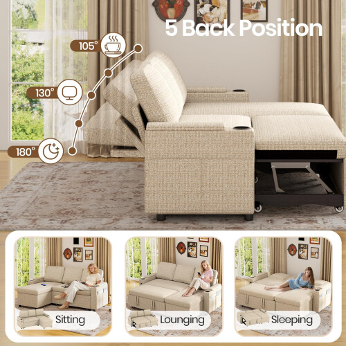 Joolihome 3-in-1 Fabric Convertible Pull Out Sofa Bed 2