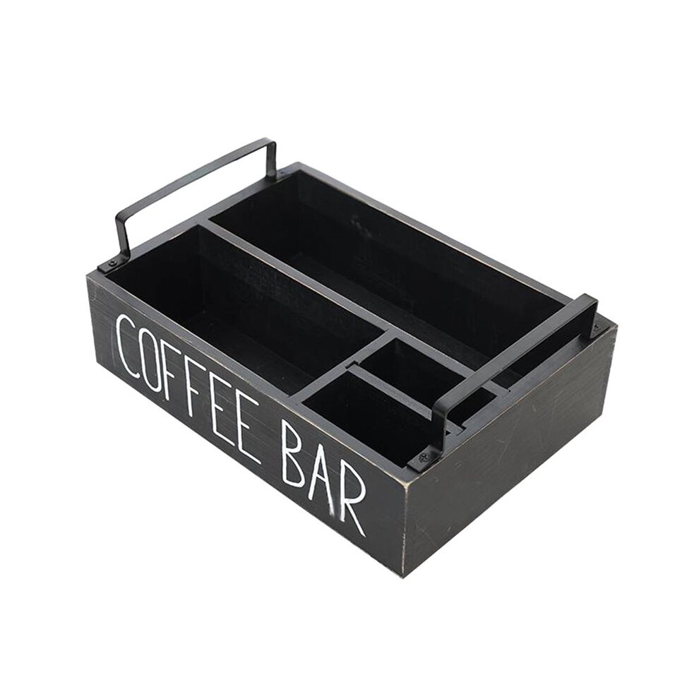 Tauoh Wooden Storage Box Multi Compartment Organizer For Coffee Tea Bags Paper Cups Countertop Kitchen Storage Tidy Box